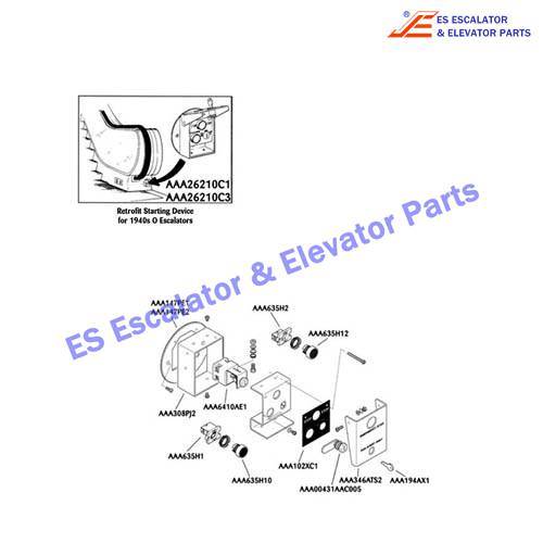 AAA102XC1 Escalator Keyswitches Parts Label, Black Background with White Lettering Use For OTIS