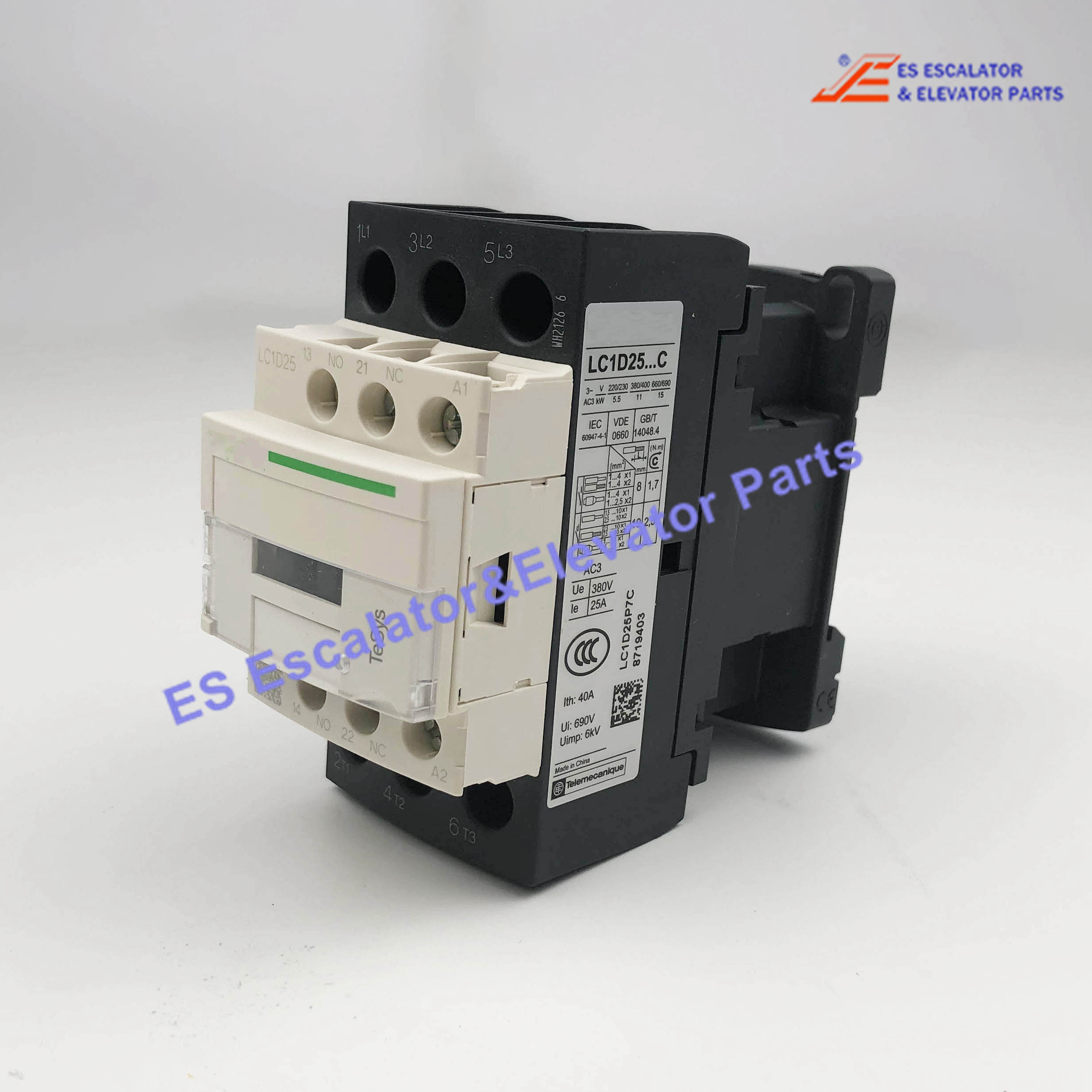 LC1D25 Escalator Auxiliary Contact Block Electric Contactor 230V 50/60HZ Use For Schneider